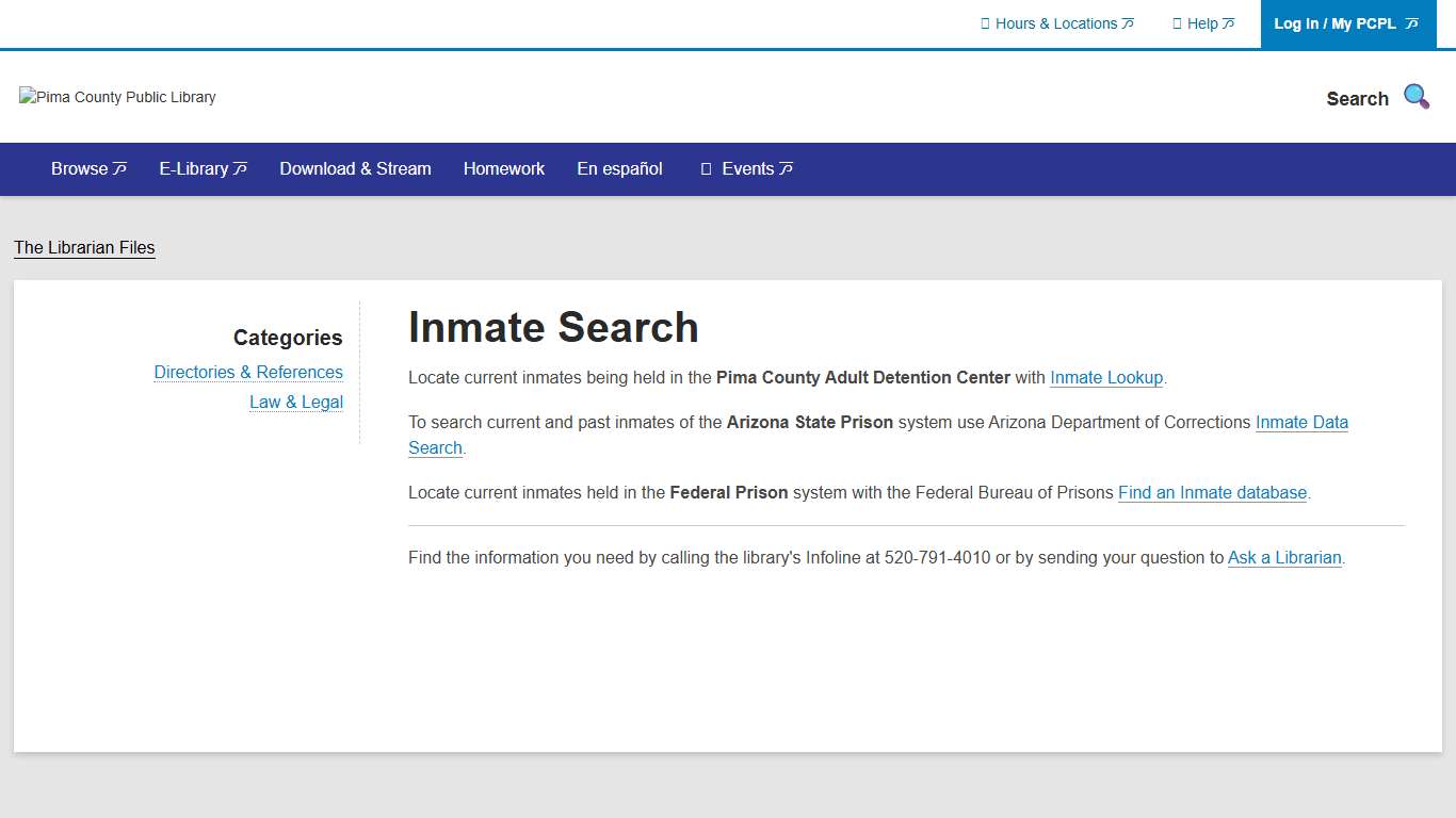 Inmate Search | Pima County Public Library