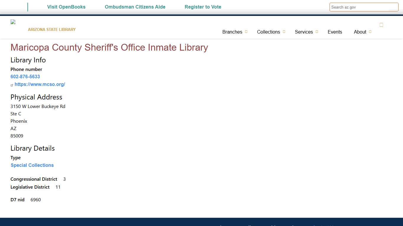 Maricopa County Sheriff's Office Inmate Library | Arizona State Library